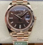 ARF Clone Rolex Day-date Rose Gold Chocolate Baguette Diamonds 3235 Watch